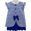 Blue & White Stripe Girl's Shorts Set