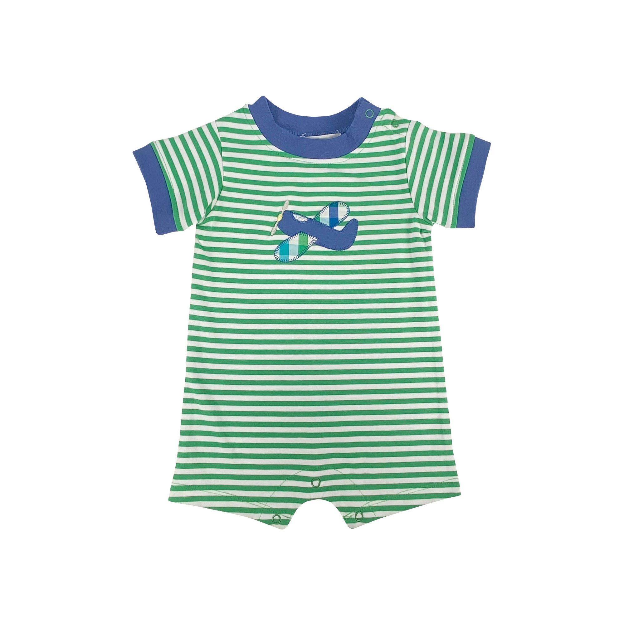 baby boy romper, onesie, green, blue, airplane