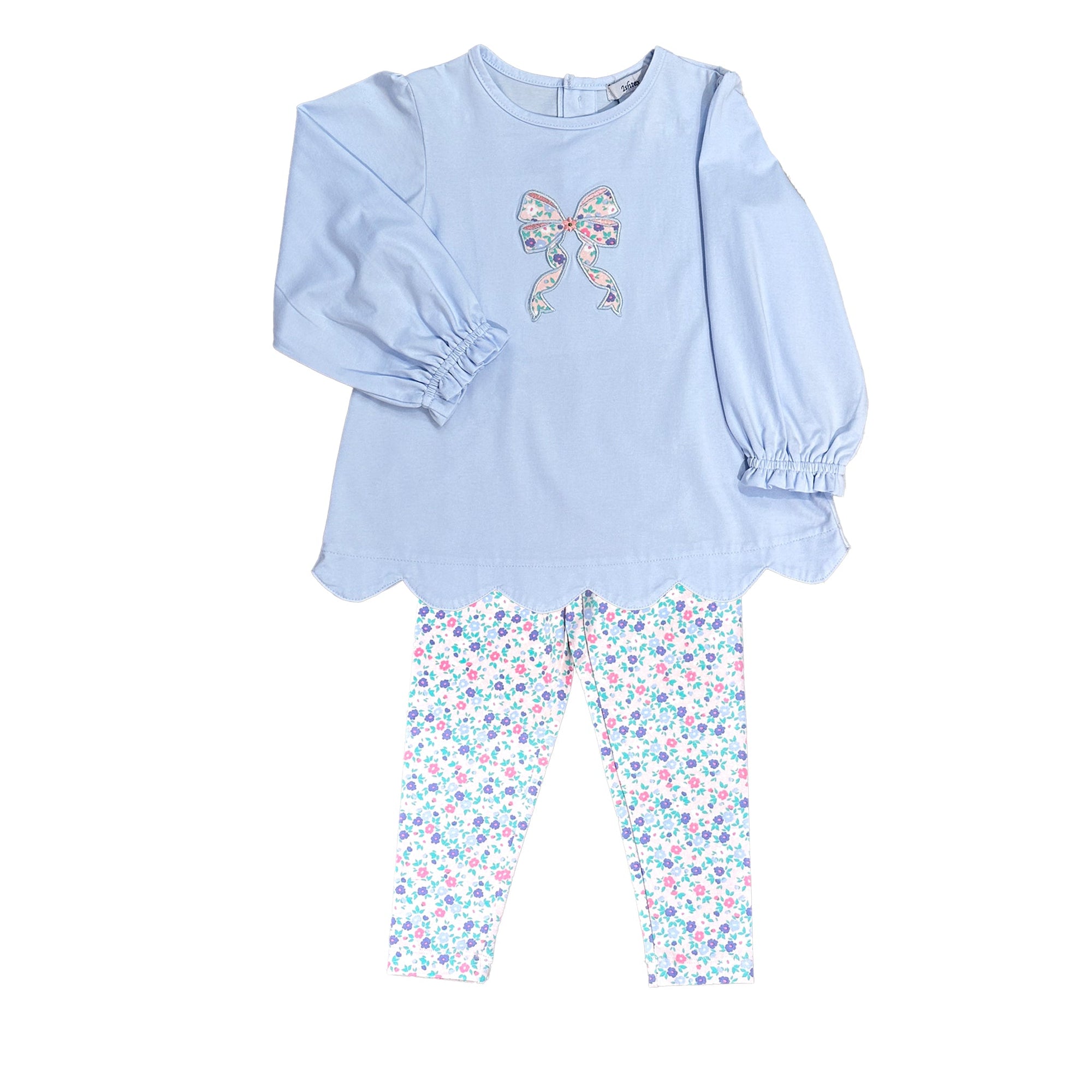 Ditsy Flower Bow Applique Girl's Leggings Set