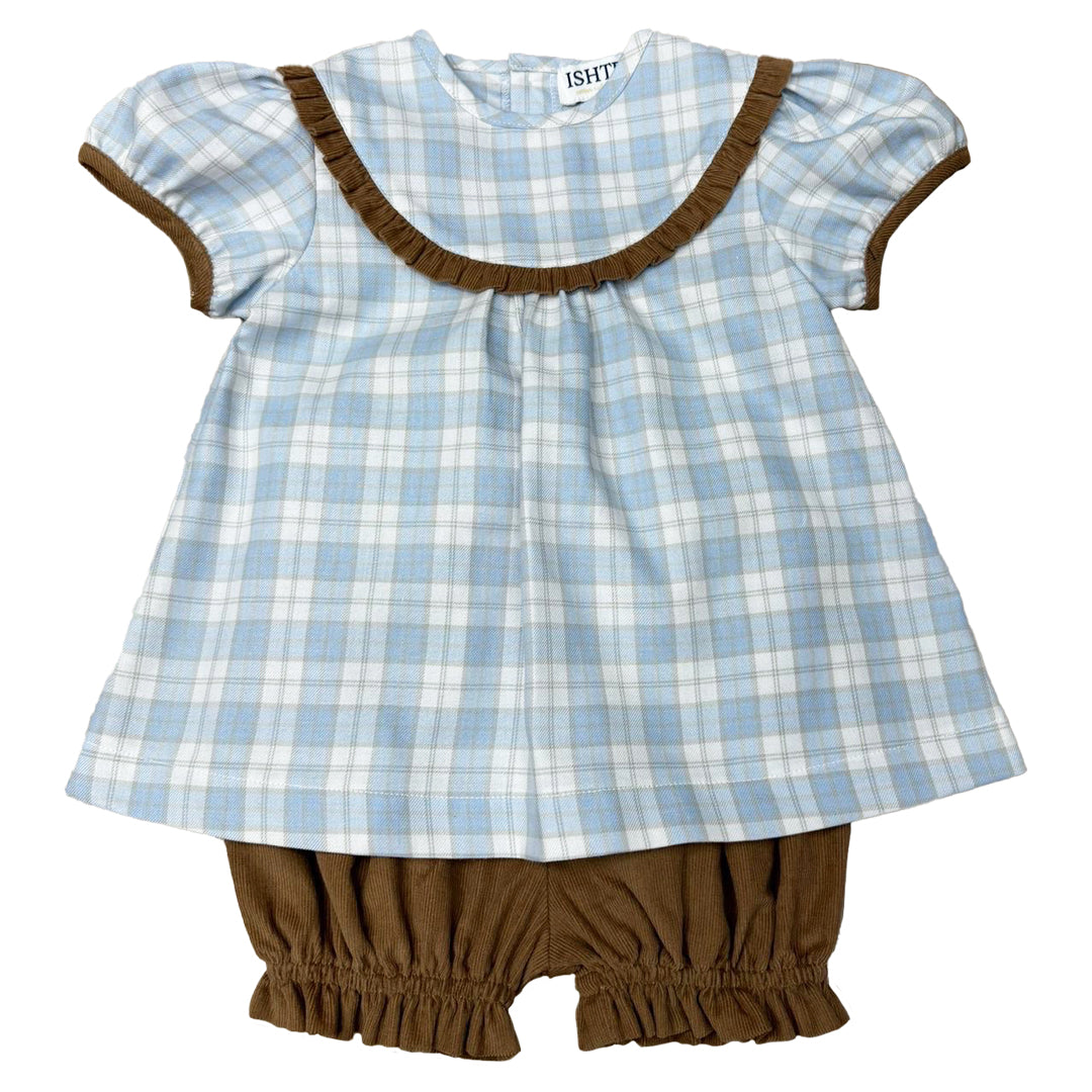 Blue & Khaki Plaid Bloomers Set