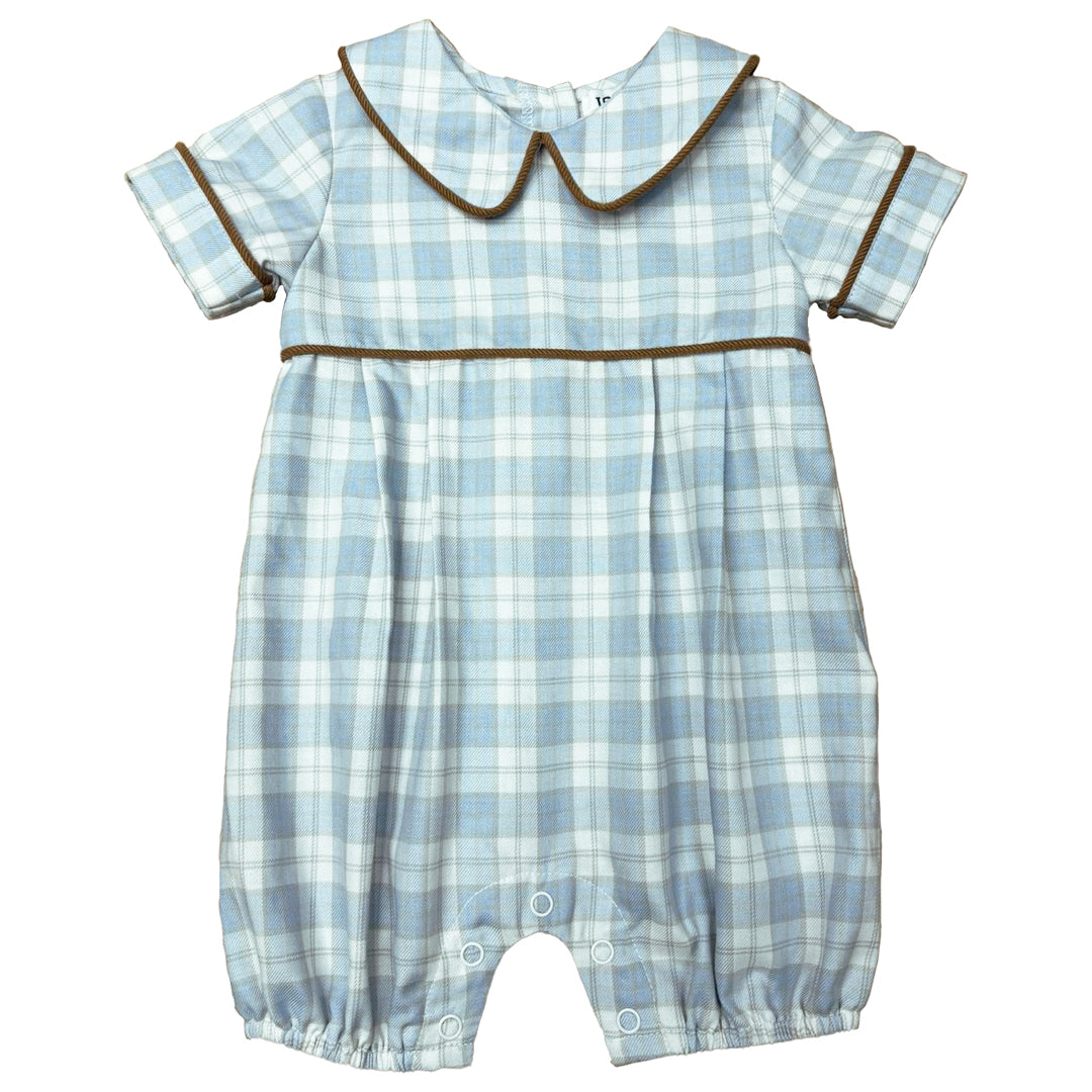 Blue & Khaki Plaid Boy's Romper