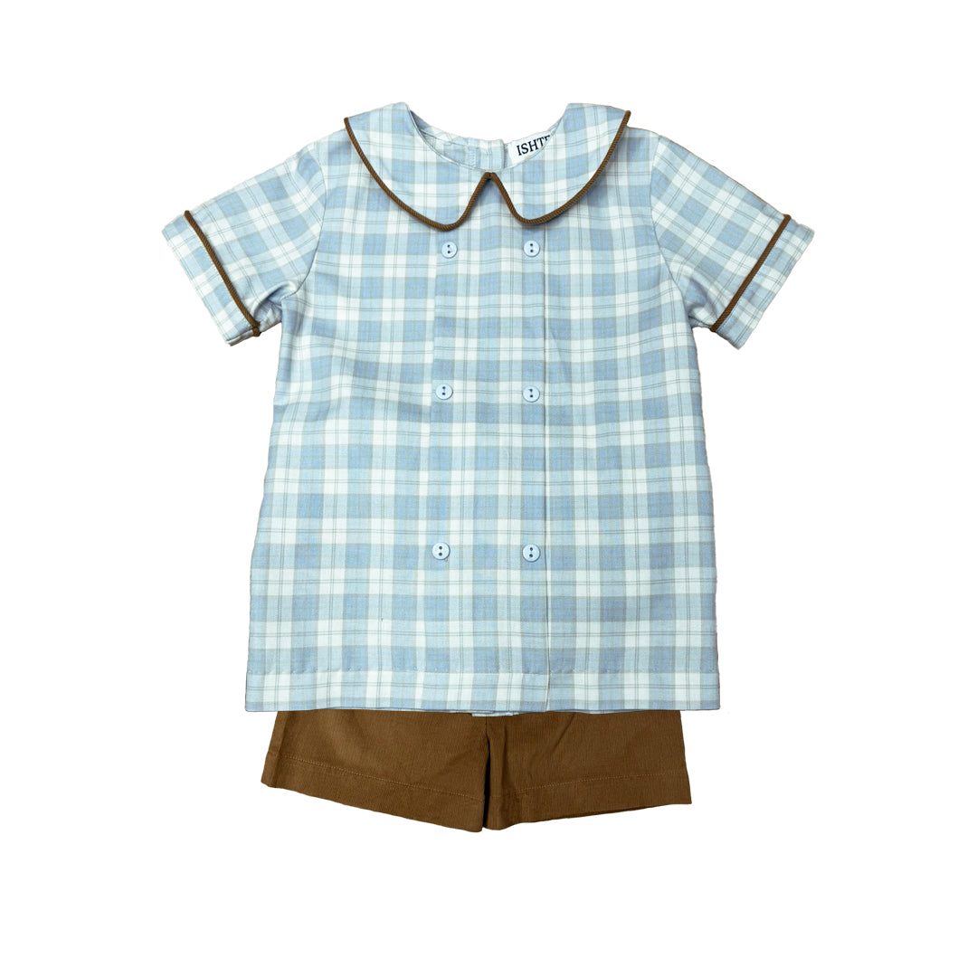 Blue & Khaki Boy's Shorts Set