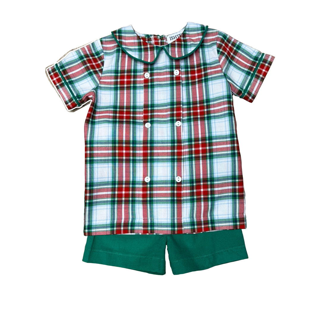 Red & Green Plaid Shorts Set