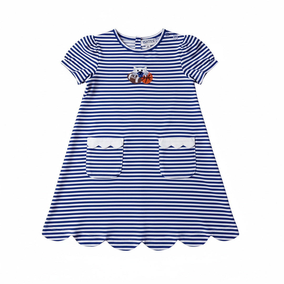 Royal Blue & White Wildcat Girl's A-Line Dress