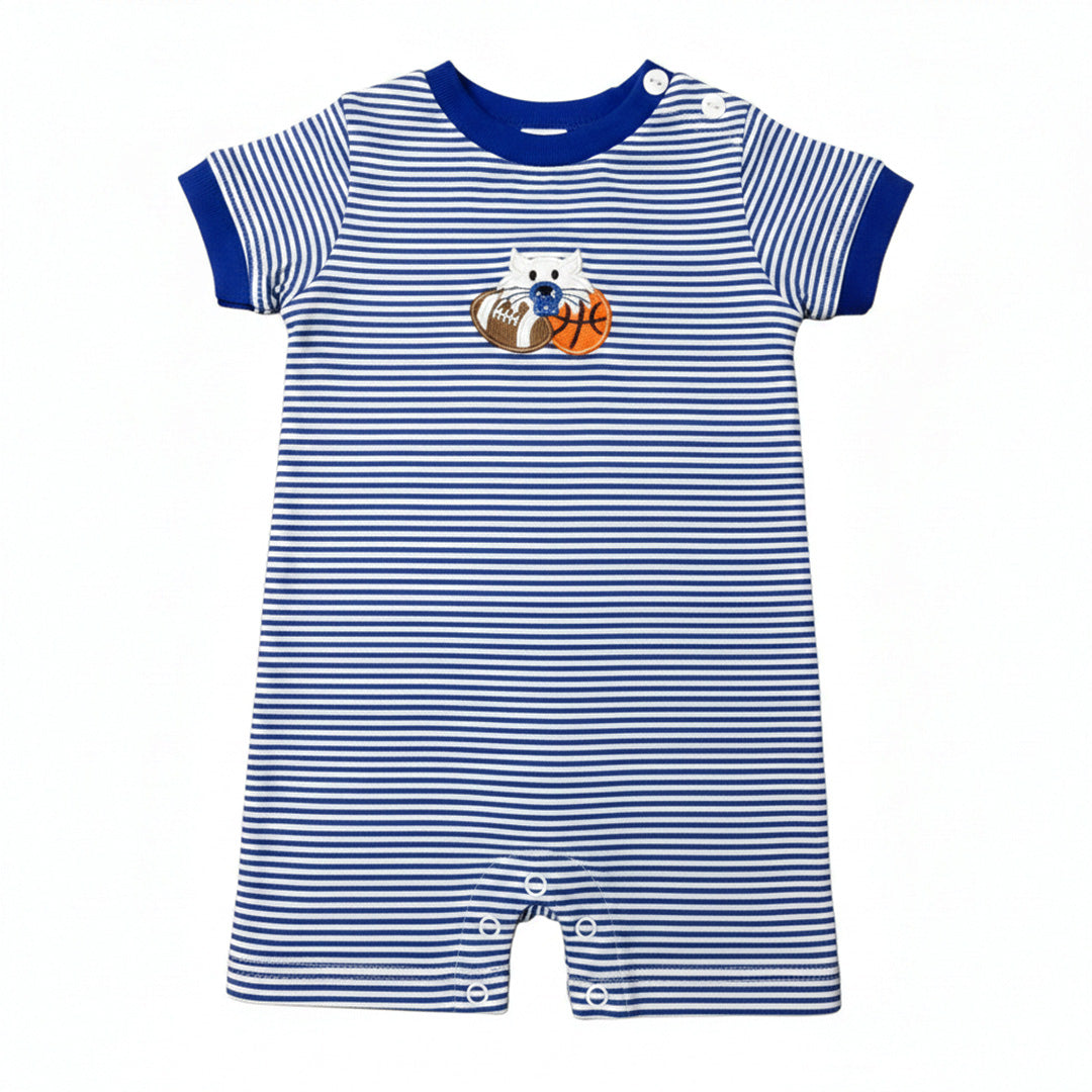 Royal Blue & White Wildcat Applique Boy's Romper