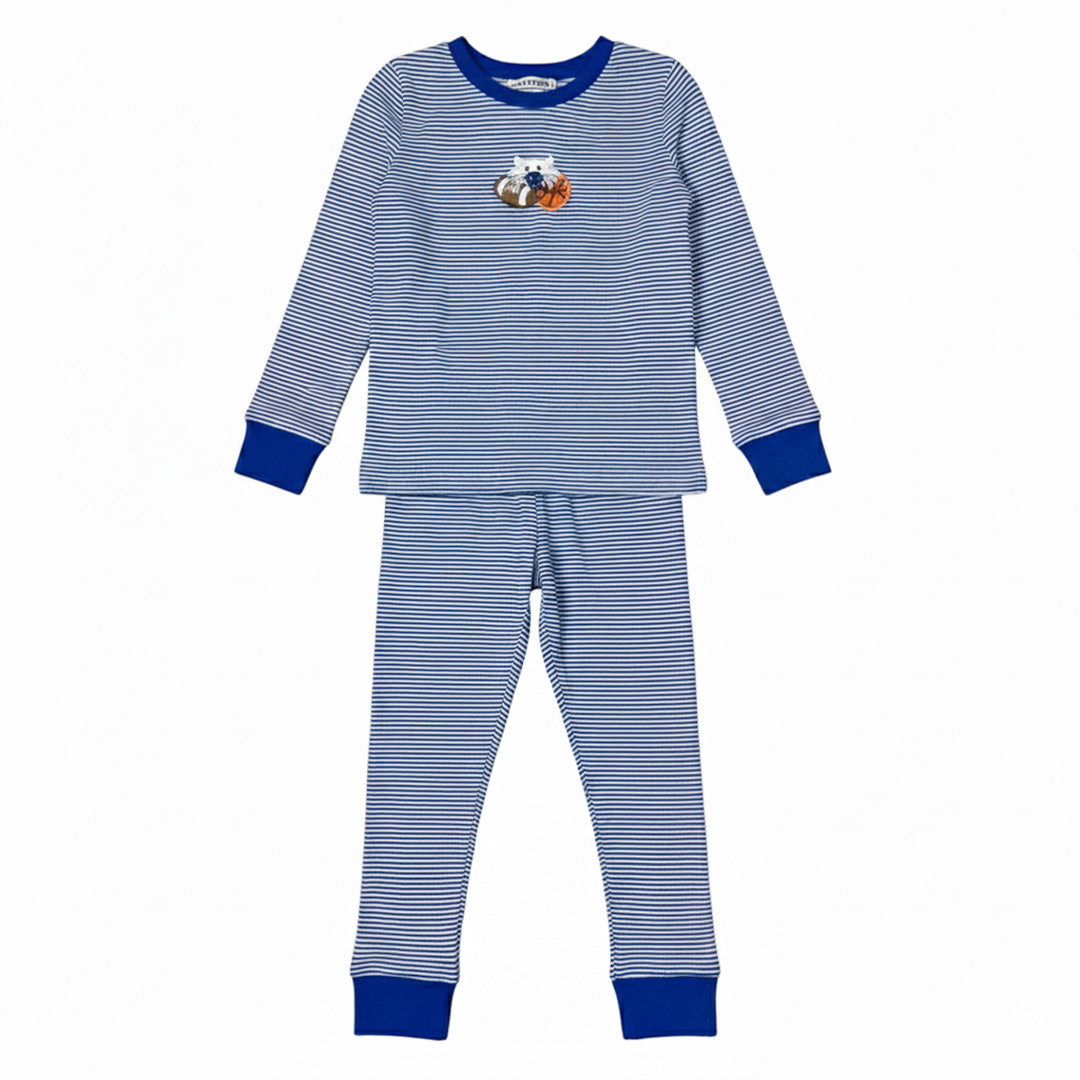 Royal Blue & White Wildcat Applique Unisex PJ Set
