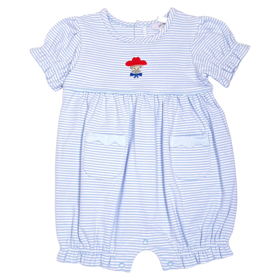 Powder Blue & Cardinal Colonel Applique Girl's Bubble Romper