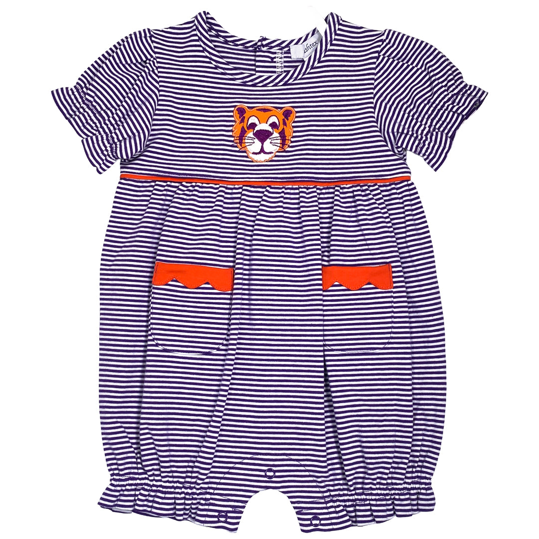 Purple & Orange Tiger Applique Girl's Bubble Romper