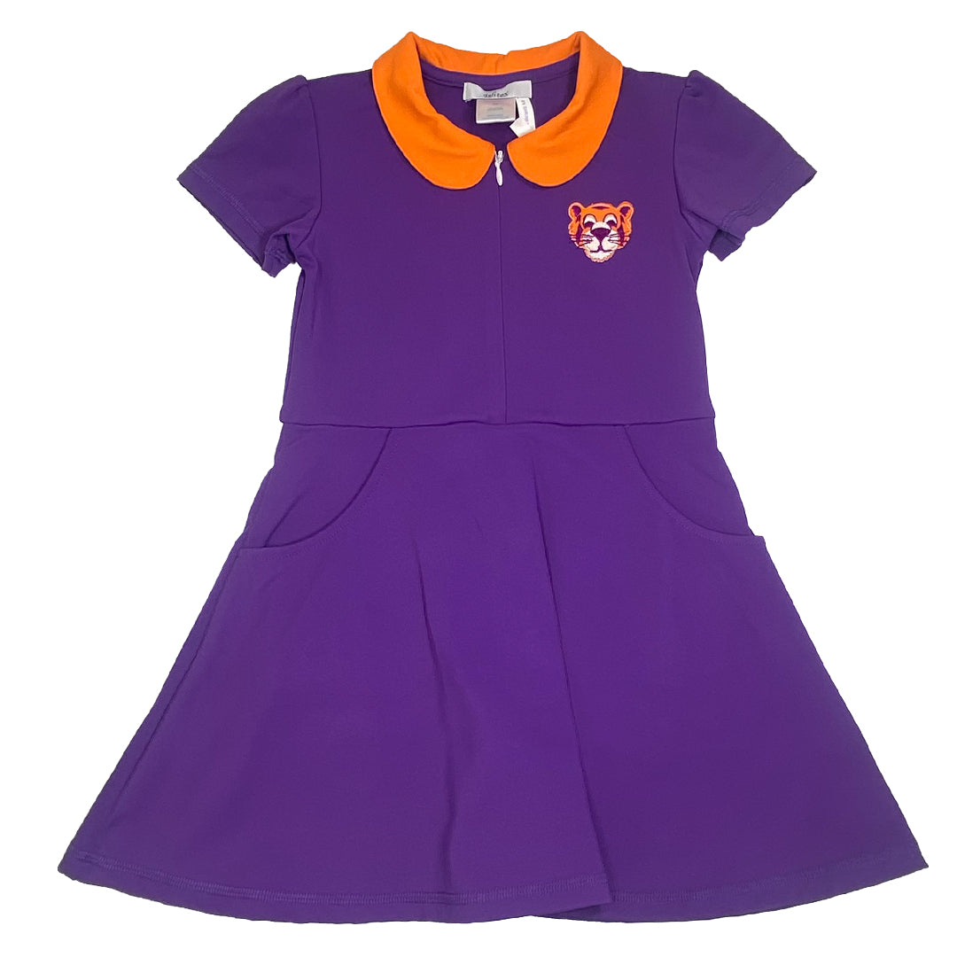 Purple & Orange Tiger Applique Activewear Dress