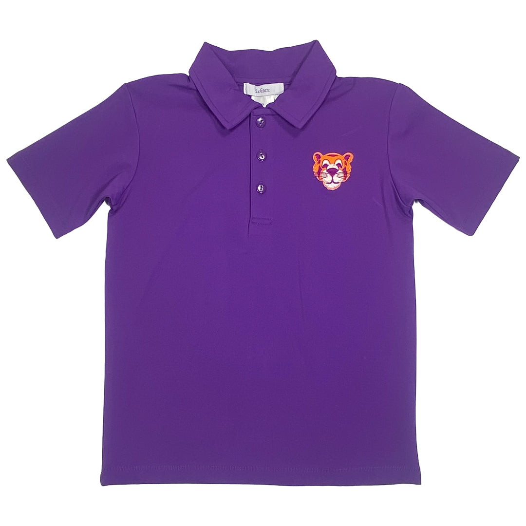 Purple & Orange Tiger Applique Activewear Boy's Polo Shirt
