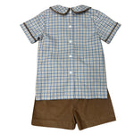 Blue/Khaki Plaid Boy's Shorts Set