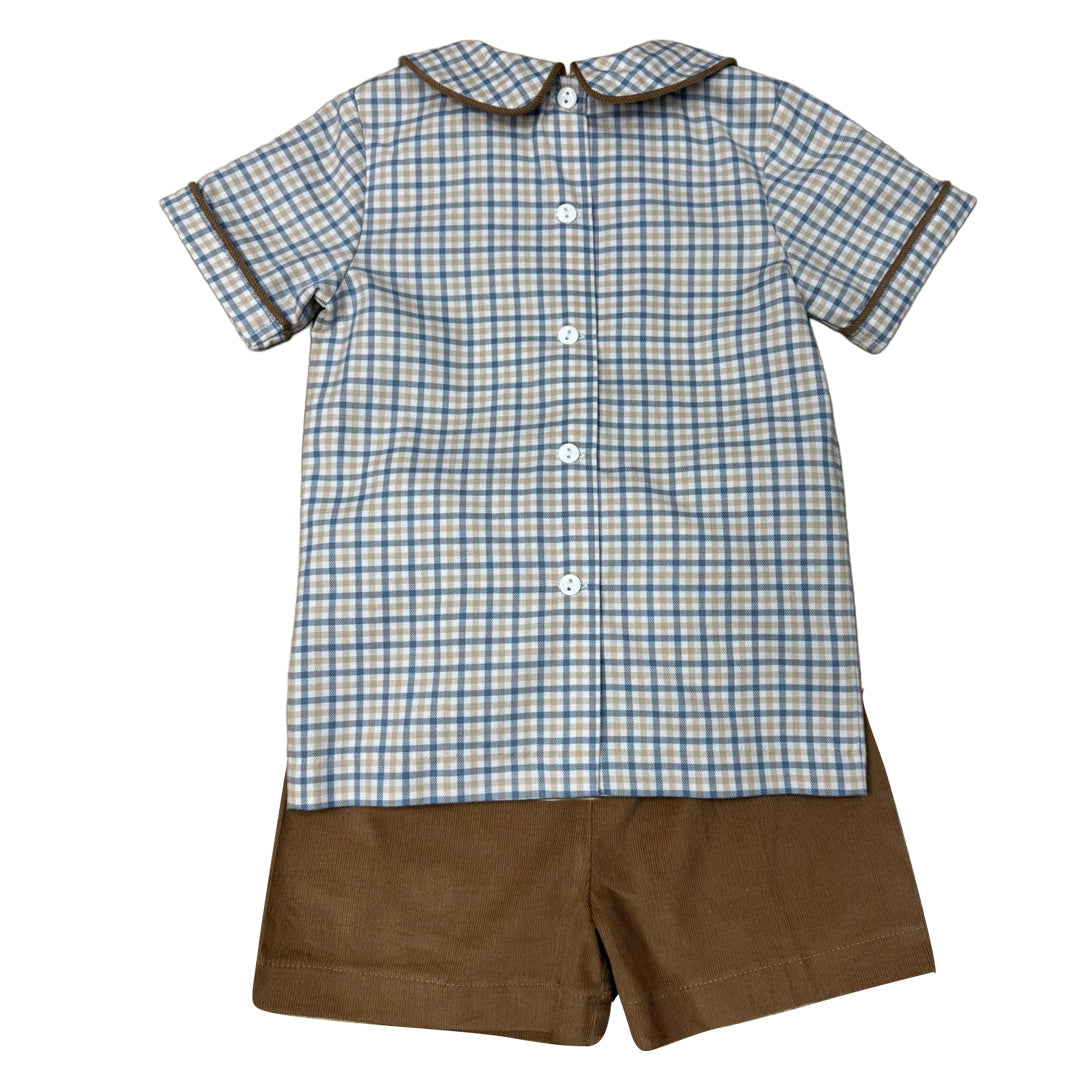 Blue/Khaki Plaid Boy's Shorts Set
