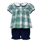 Navy/Green Plaid Girl's Bloomers Set