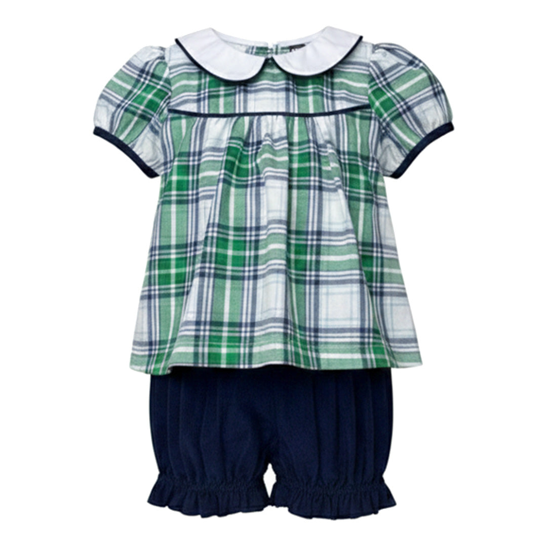 Navy/Green Plaid Girl's Bloomers Set