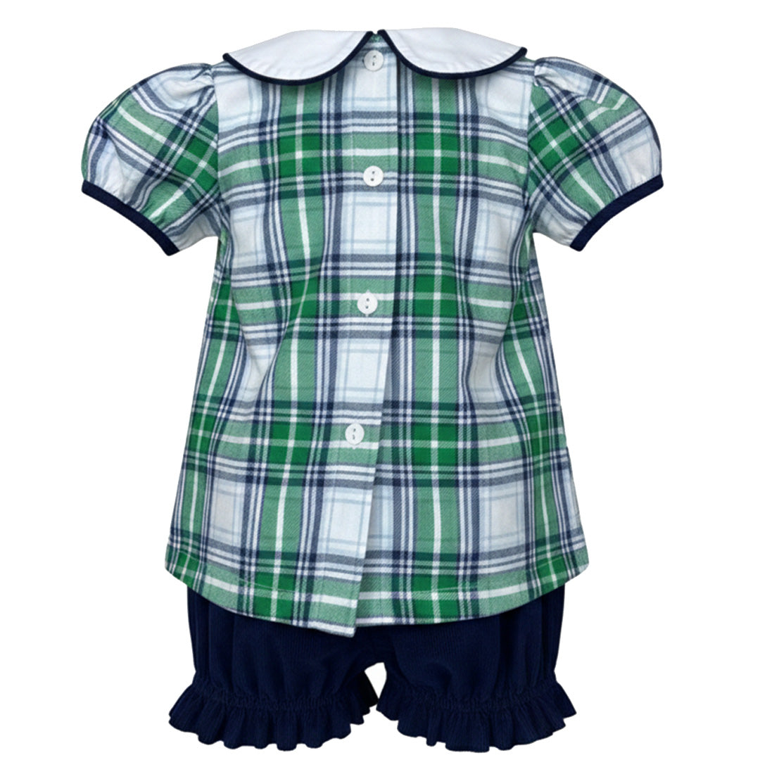 Navy/Green Plaid Girl's Bloomers Set