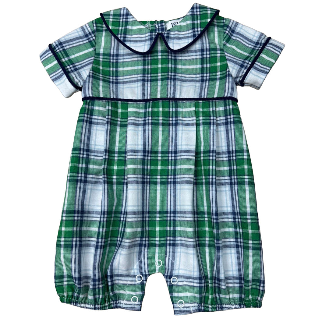 Navy/Green Plaid Boy's Romper