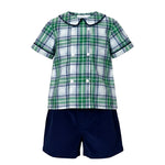 Navy/Green Plaid Boy's Shorts Set