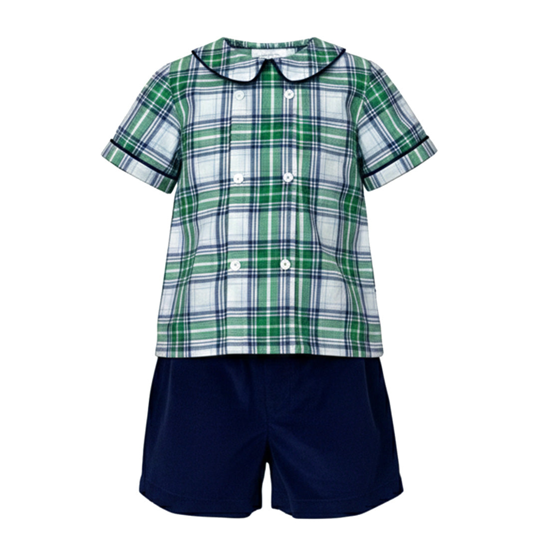 Navy/Green Plaid Boy's Shorts Set