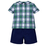 Navy/Green Plaid Boy's Shorts Set