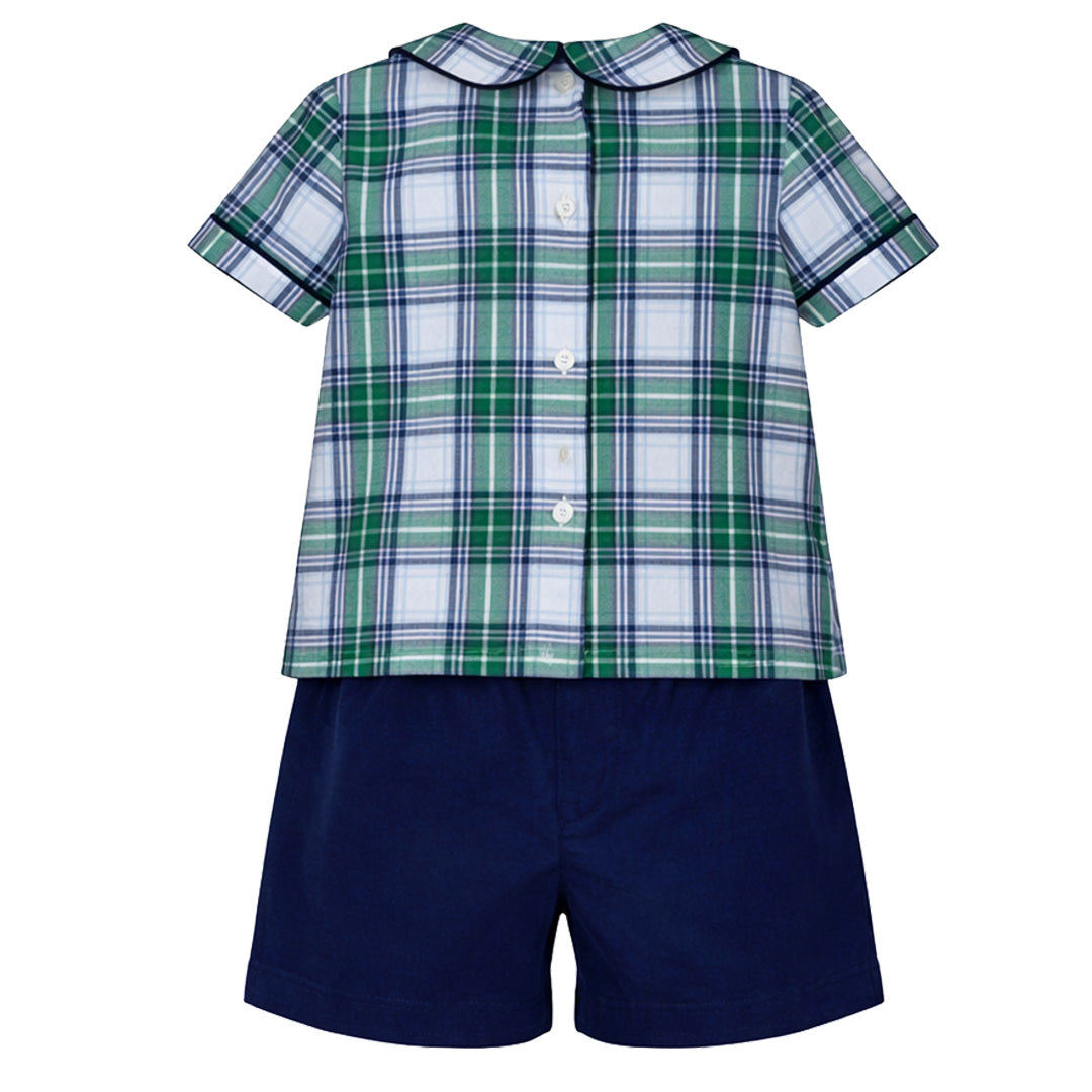 Navy/Green Plaid Boy's Shorts Set