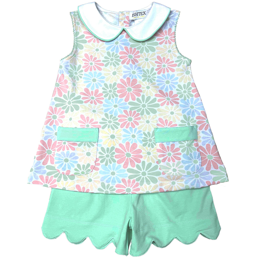 Retro Flower Girl's Shorts Set