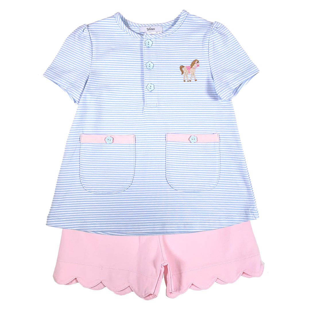 Horse Applique Girl's Shorts Set