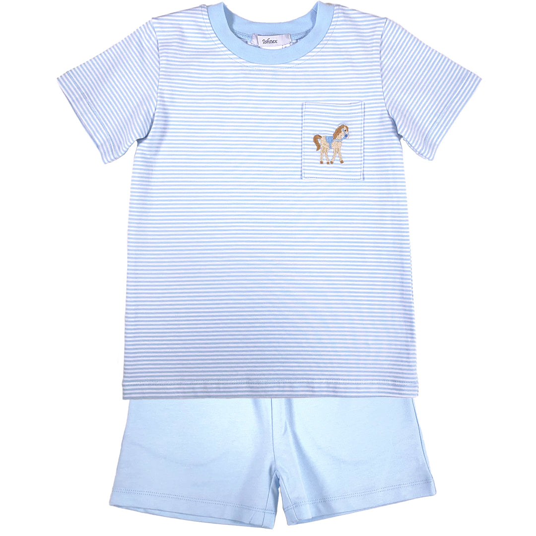 Horse Applique Boy's Shorts Set