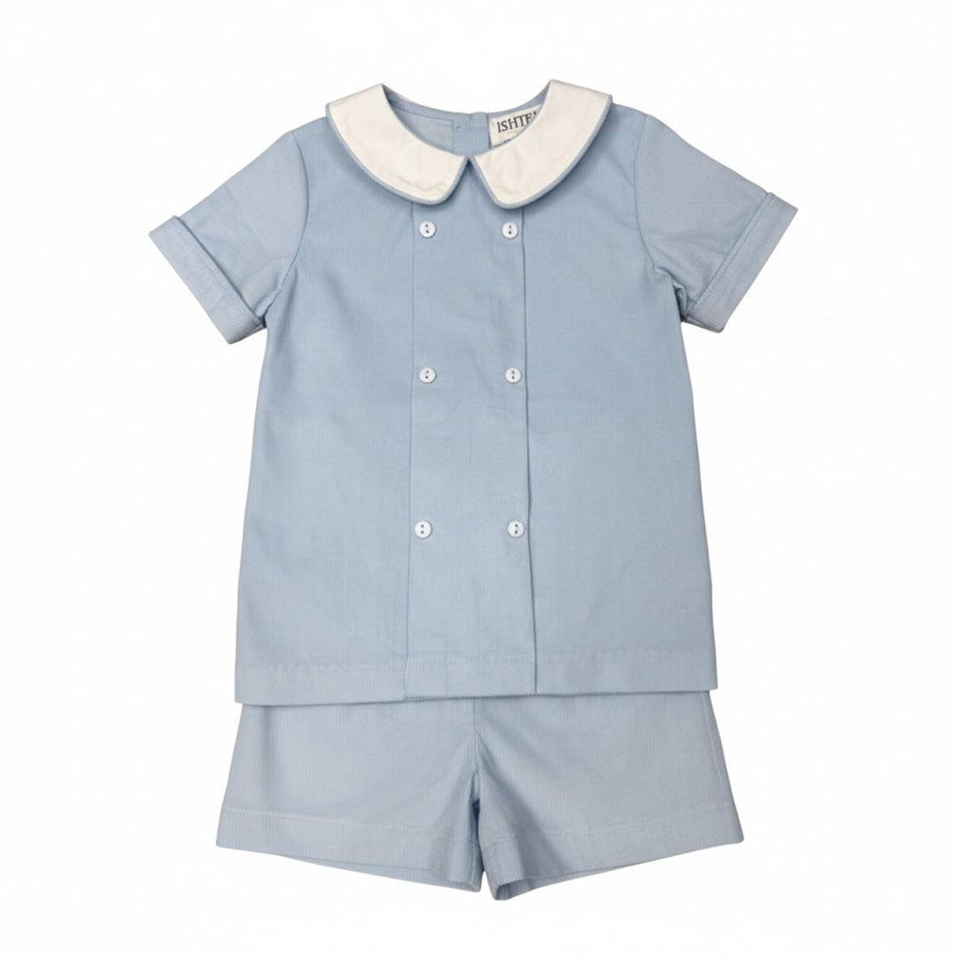 Blue Corduroy Boy's Shorts Set